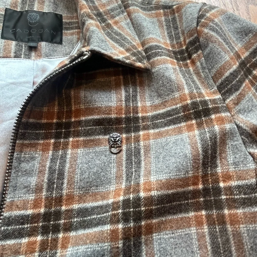 Cadogan Luxury Lexington Lined Wool Jacket Gray Brown Plaid Men’s Size L - Picture 3 of 16